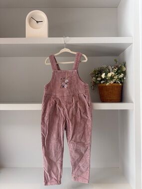 Jamie Kay Dusty Rose Corduroy Floral Embroidered Overalls